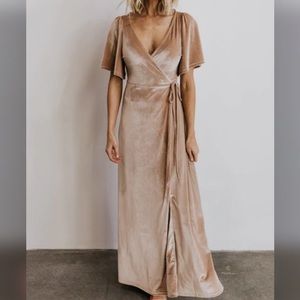 Tan Meghan Velvet Wrap Maxi Dress | Baltic Born